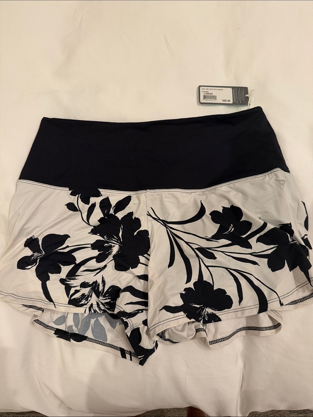 Women's Black & White Floral Fold-Over Waist Skort Shorts